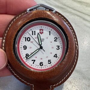 Vintage Swiss Army Brand Pocket Watch w/ Leather Holder/Case